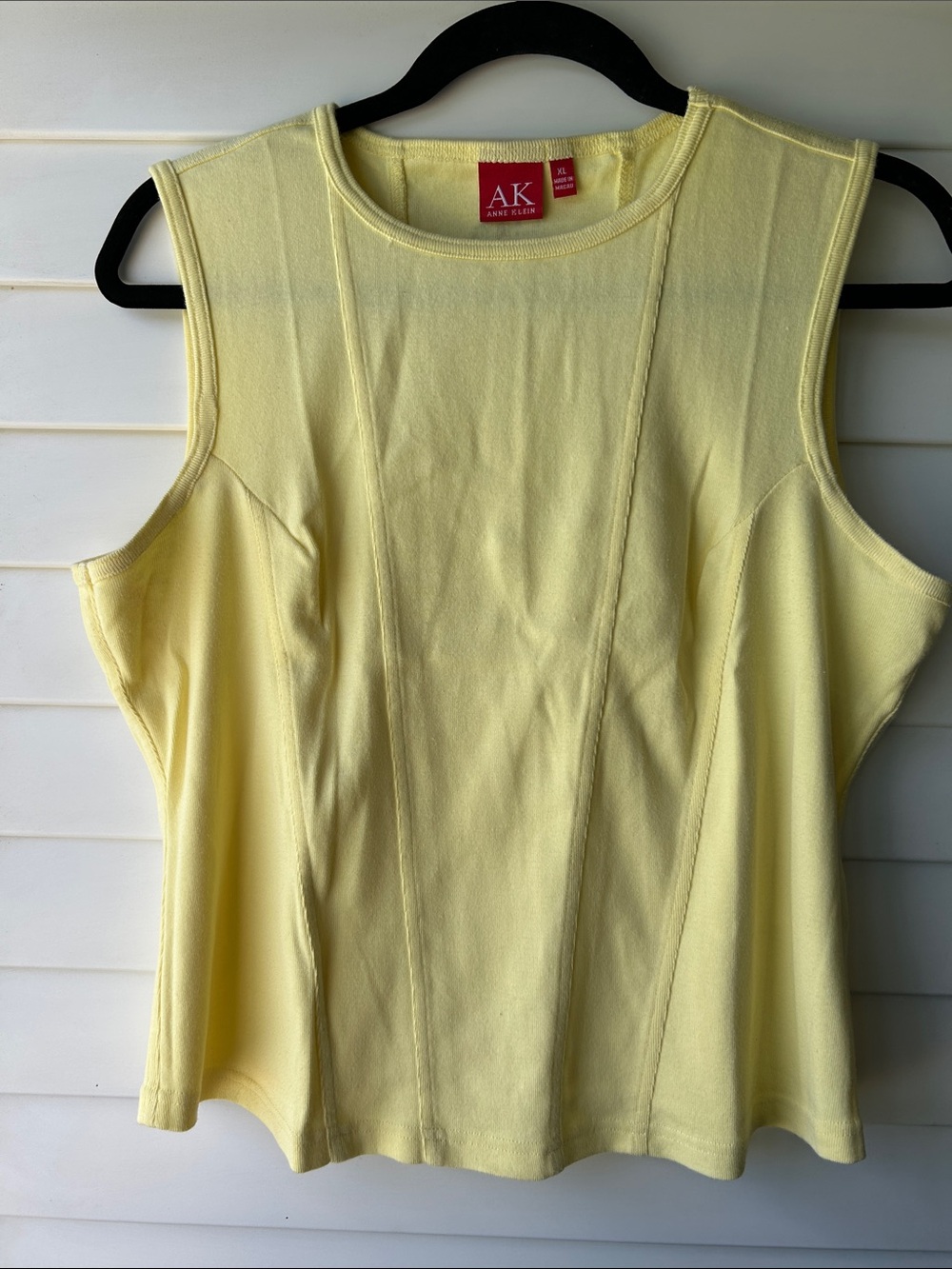 Anne Klein Light Yellow Sleeveless Rib-Panel Tank